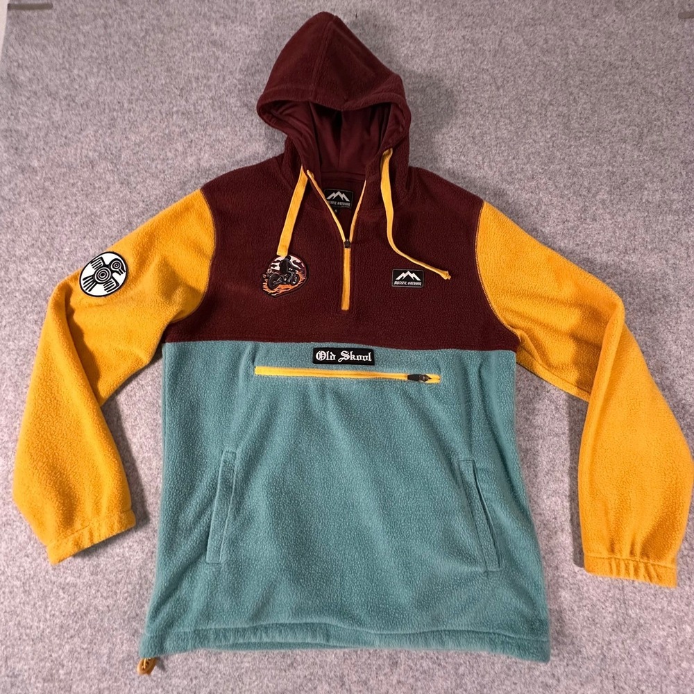Massive‎ Outdoor Fleece Hoodie Mens Small Multicolor Colorblock 1/4 Zip Custom